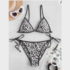ZAFUL Women's Whip Stitch Textured String Triangle Bikini Set Two Piece Swimsuit